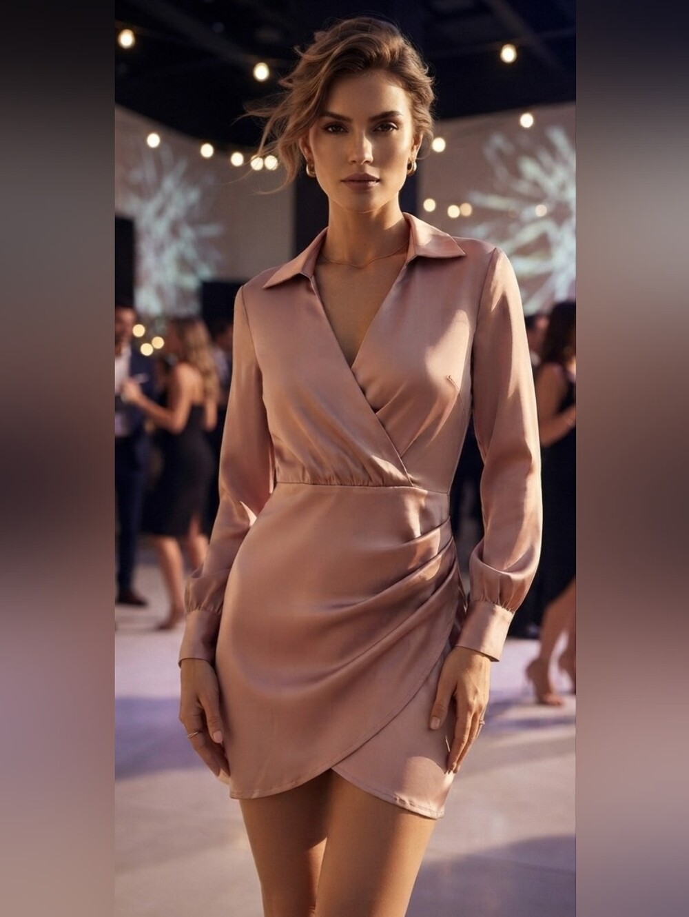 Vanessa Scott Satin Faux Wrap Mini Dress - Mauve Pink (Made in Italy) Size: S